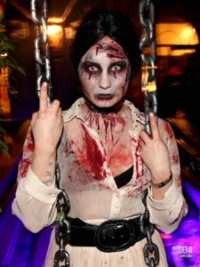 Demi Lovato is looking pretty spooky sexy in this Exorcist-inspired costume @ her 2013's Halloween party.